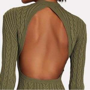 Ronny Kobo Women's Green Eire Open Back Cable Knit Dress in S. Dark green.